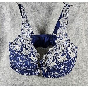 Amoureuse Womens Blue White Lace Full Coverage 25-0598-6 Comfort Support Sz 40D